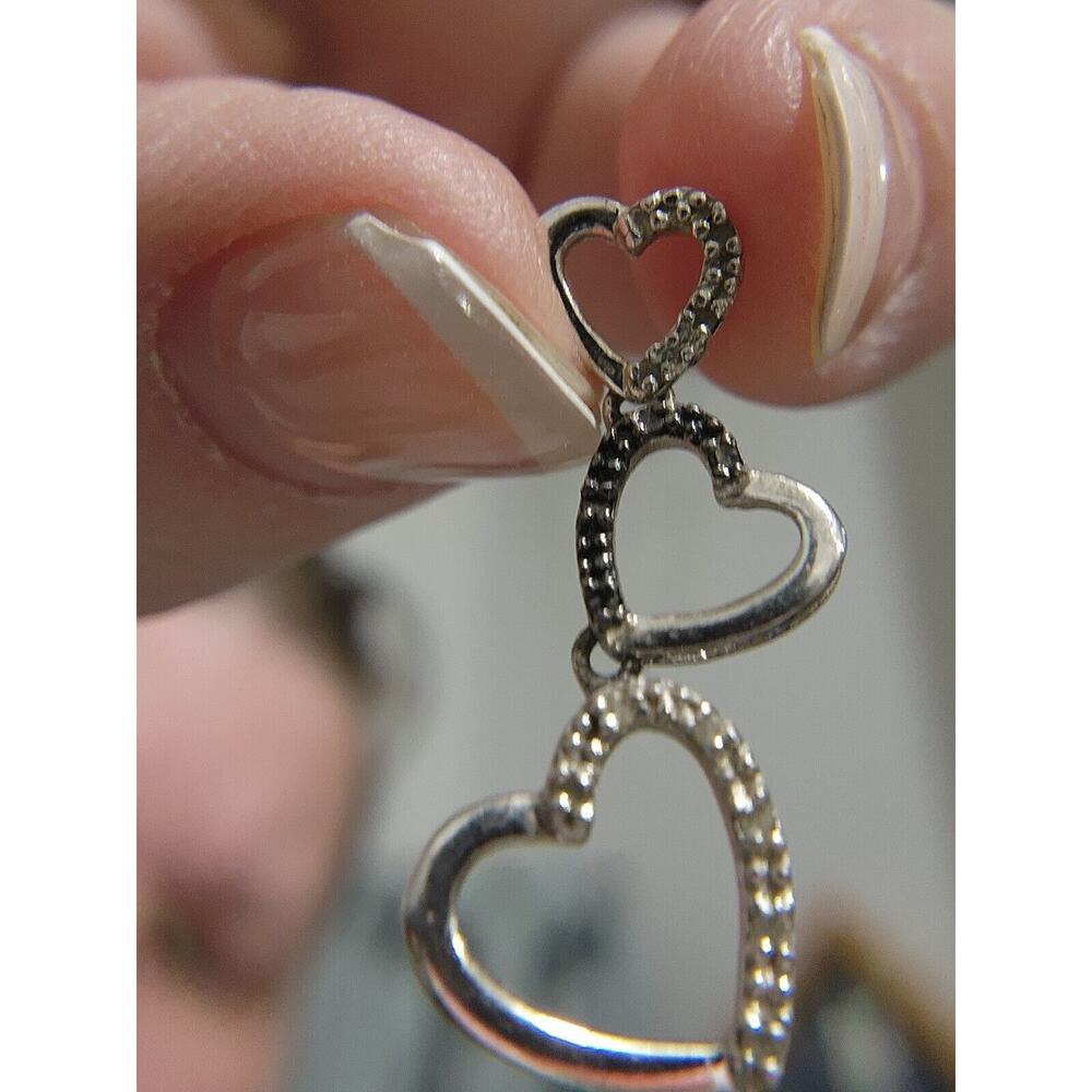 .925 Triple Heart Pendant With White And Black Diamond Accents - WA10